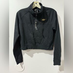 Nike Women's Size Small Black Cropped Long‎ Sleeve Swoosh Logo Sweater U